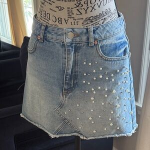 Denim SELFRIDGES  Pearl-Embellished Skirt
